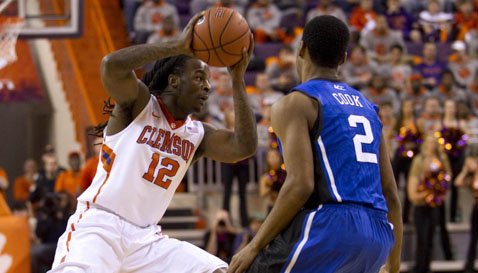 Clemson's Rod Hall looking to pass against Duke.